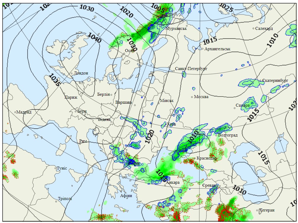 Опади у Європі 18 грудня, дані: Gismeteo