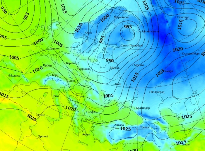 Температура воздуха в Европе в 14.00 24 декабря, данные: Gismeteo