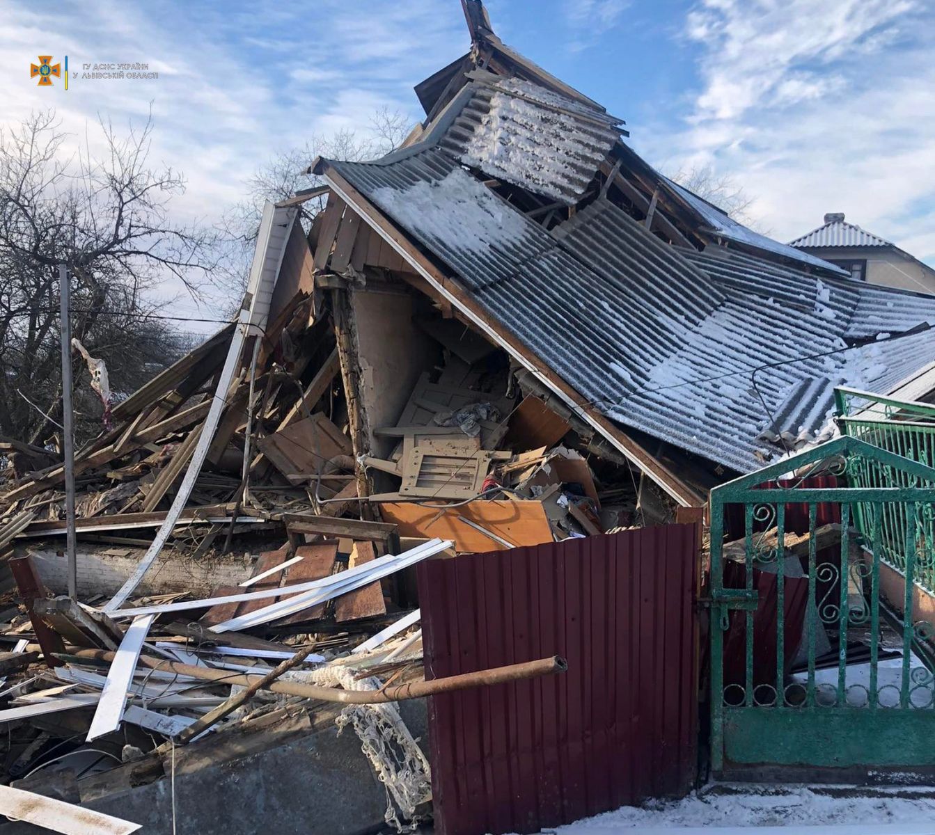 Взрыв газа на Львовщине полностью разрушил дом. Фото: ГСЧС