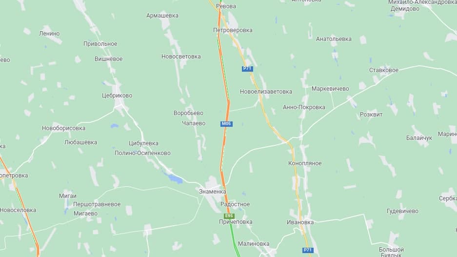 Пробки на трассе Одесса–Киев, карта: Google Maps