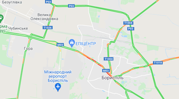 У масштабну ДТП на крижаній Бориспільській трасі потрапили десятки авто, карта - Гугл