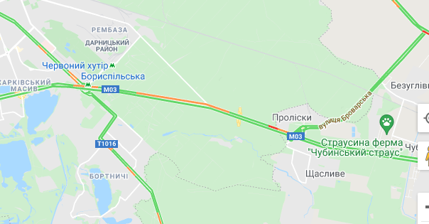 В масштабное ДТП на ледяной Бориспольской трассе попали десятки авто, карта - Гугл