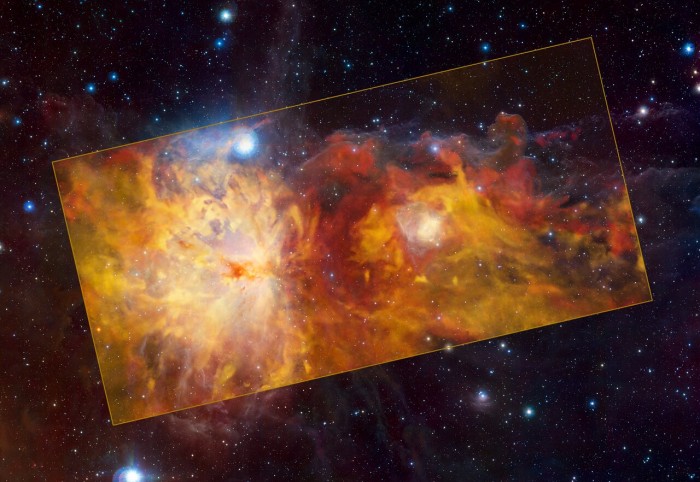 Область Туманности Пламя, снятая телескопами APEX и VISTA, фото: ESO
