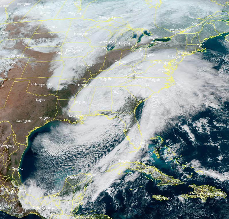 Шторм в США и Канаде. Карта: watchers.news