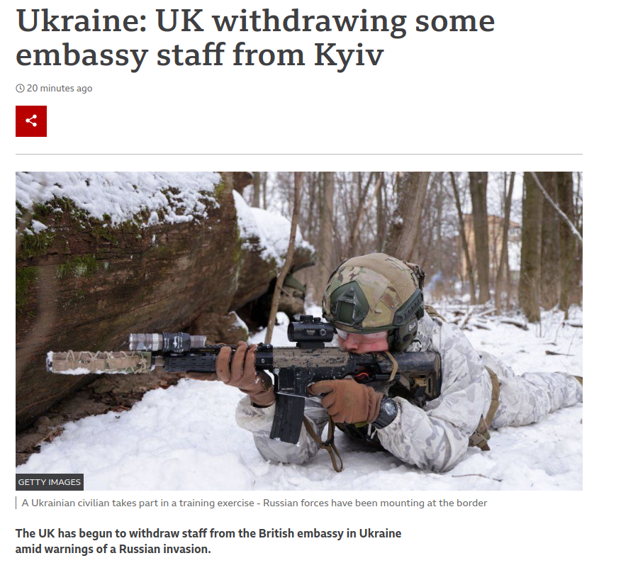 Лондон відкликає частину співробітників посольства з Києва, скріншот повідомлення BBC