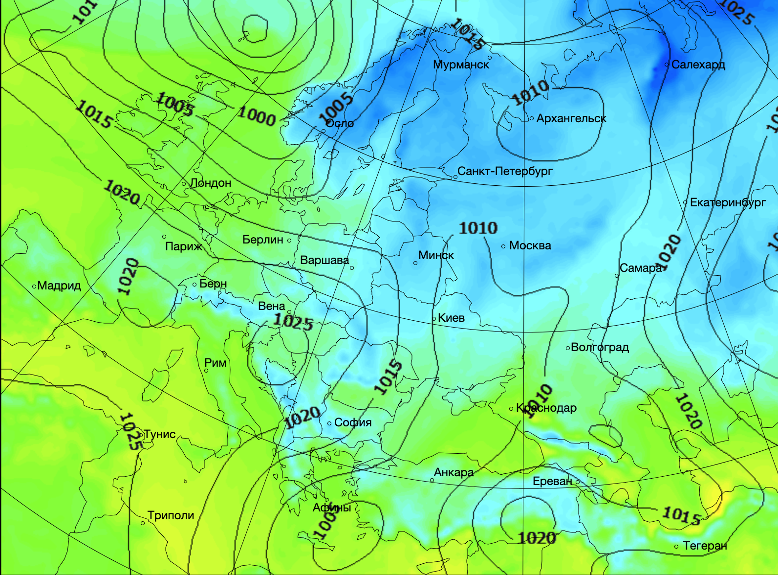 Температура в Европе. Карта: Gismeteo