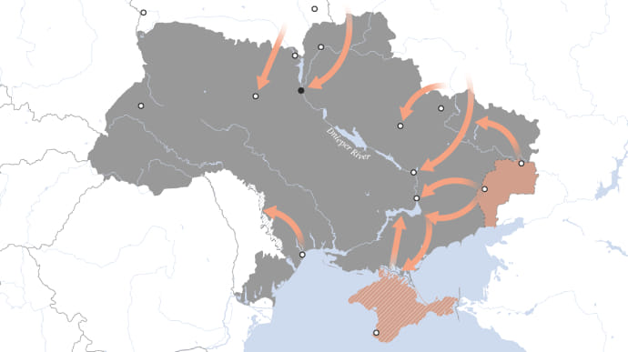 Девять возможных путей вторжения РФ в Украину. Карта: NBC News