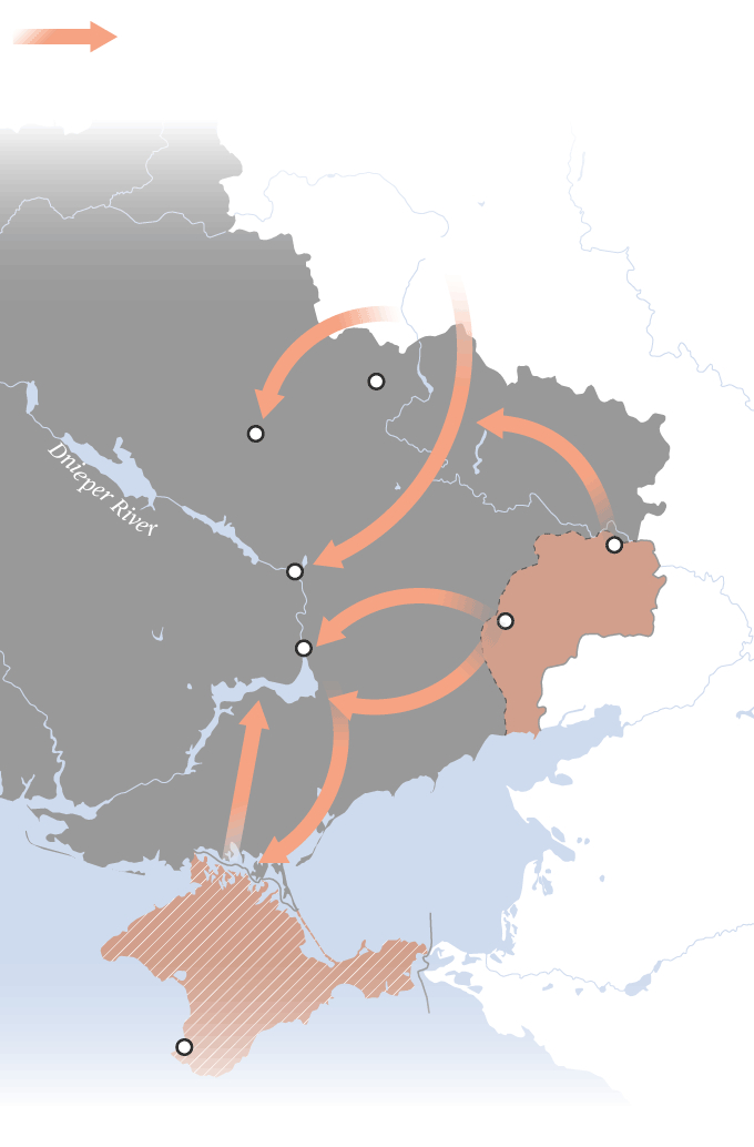 Девять возможных путей вторжения РФ в Украину. Карта: NBC News