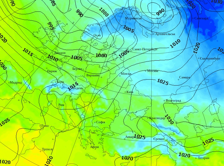 Температура повітря в Європі о 14.00 15 лютого, дані: Gismeteo