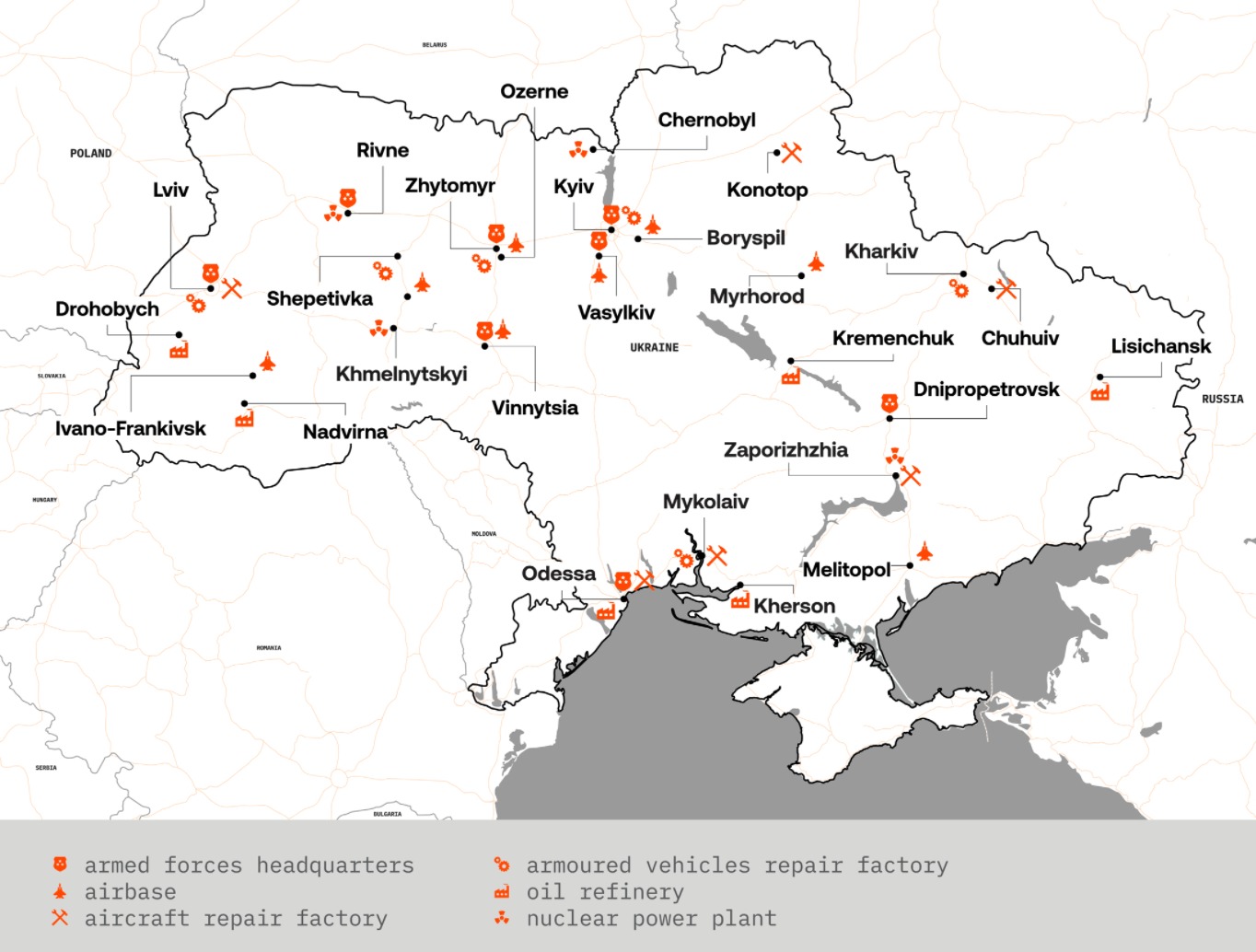 Карта вероятных целей России в Украине, Источник: EFIS