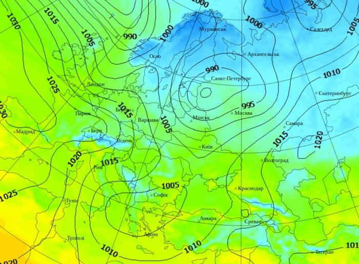 Температура повітря в Європі о 14.00 22 лютого, дані: Gismeteo