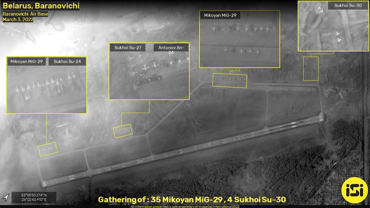 Супутникові знімки аеродромів Барановичі, Мачуліщі та Шаталово 