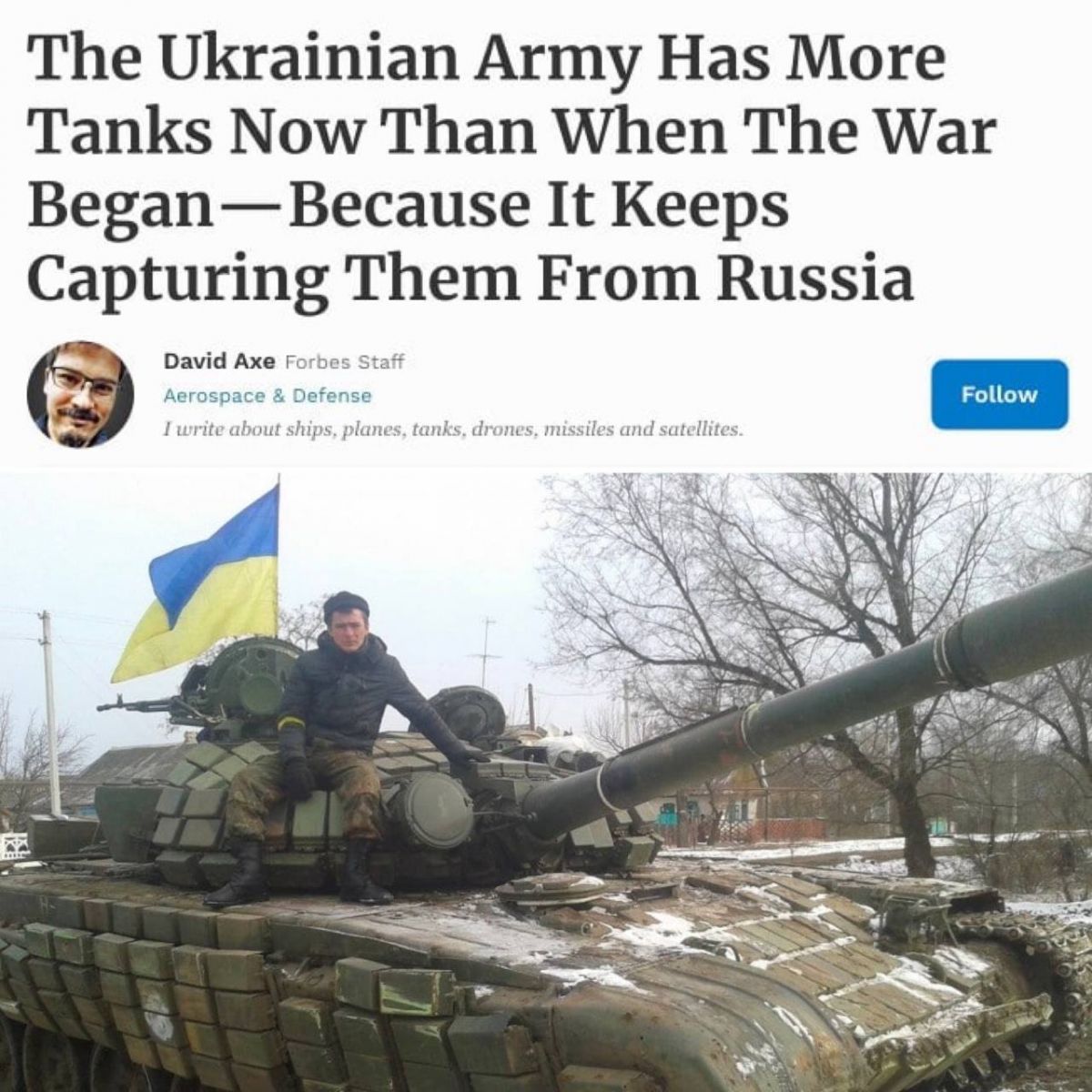 Аналітики Forbes порахували, що з початку фашистського вторгнення росіян в Україну армія рф втратила 530 танків, тоді як ЗСУ - 74 одиниці. При цьому ЗСУ все одно залишилися у плюсі, оскільки захопили 117 трофейних танків ворога