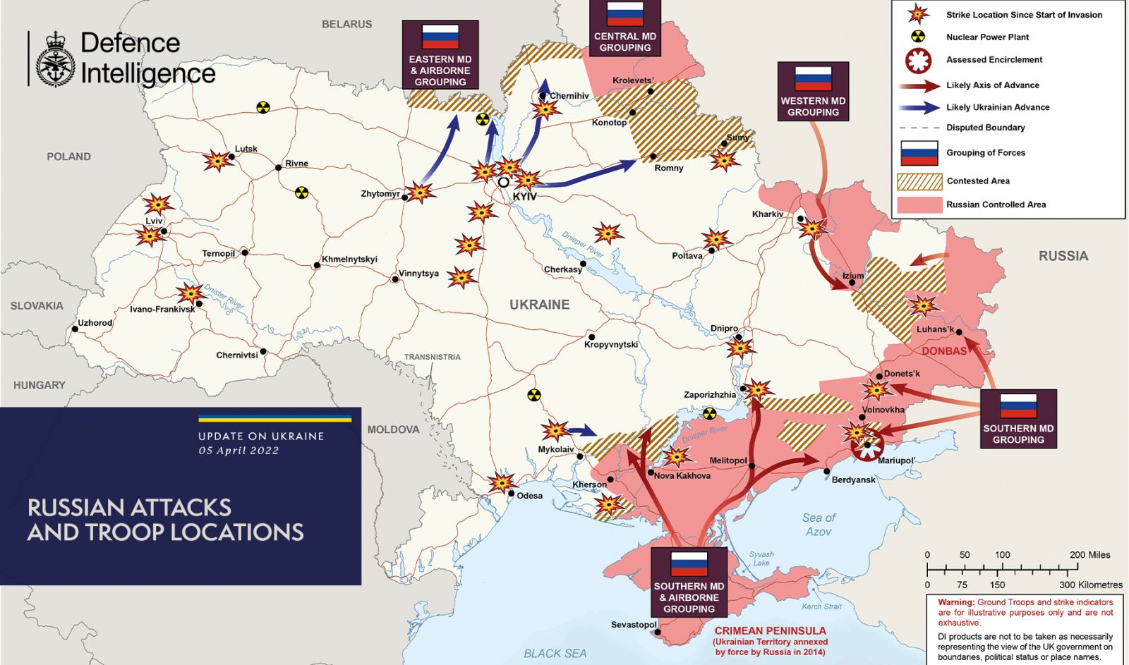 Російське вторгнення в Україну, карта Міноборони Великої Британії станом на 5 квітня