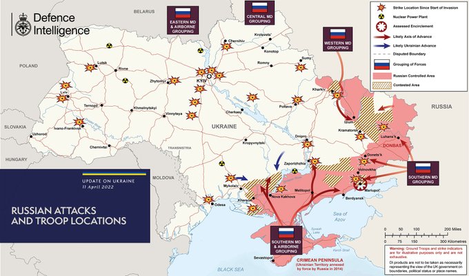 Карта російського вторгнення в Україну станом на 11 квітня від Міноборони Великої Британії