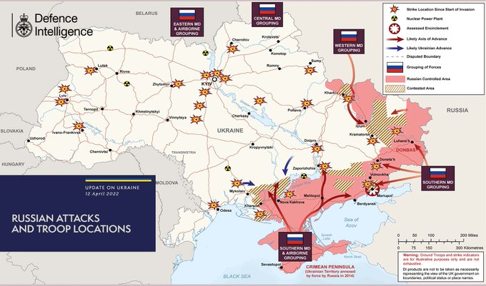 Карта російського вторгнення в Україну станом на 11 квітня від Міноборони Великої Британії
