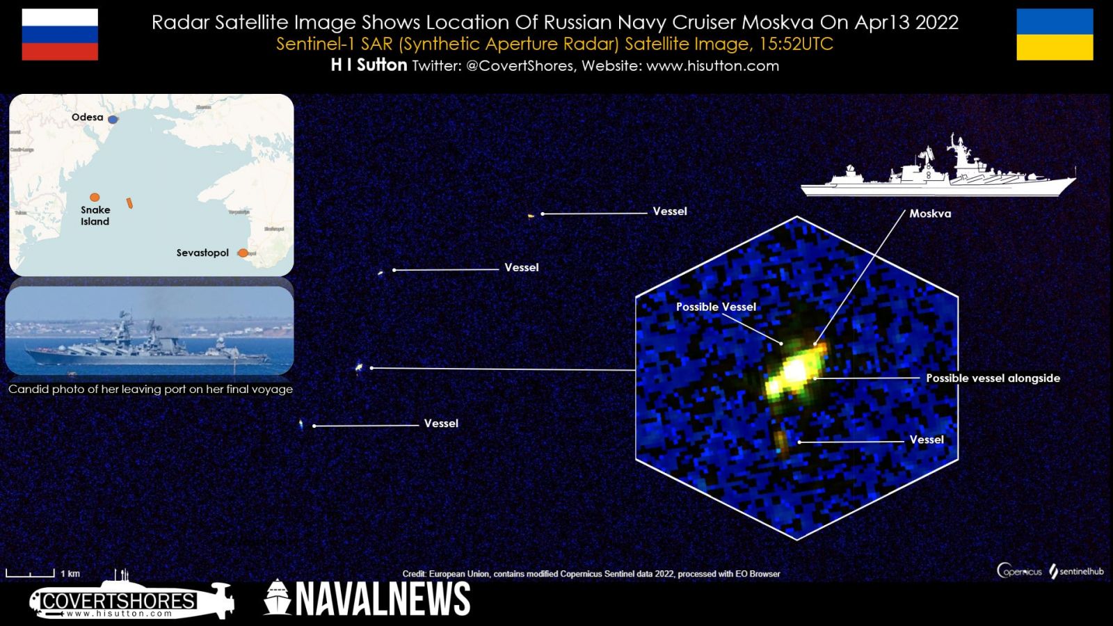 Місце влучання у крейсер «Москва». Інфографіка: Naval News