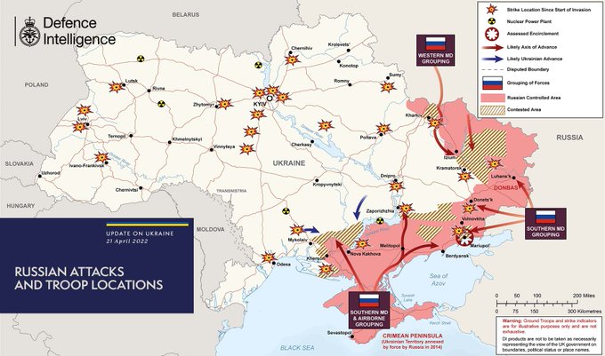 Карат бойових дій в Україні станом на 21 квітня, дані - Міноборони Великої Британії