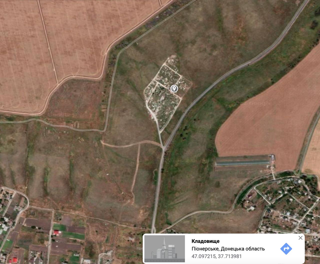 Орієнтовне місце влаштування масового поховання позначили на карті. Фото: Андрющенко Time