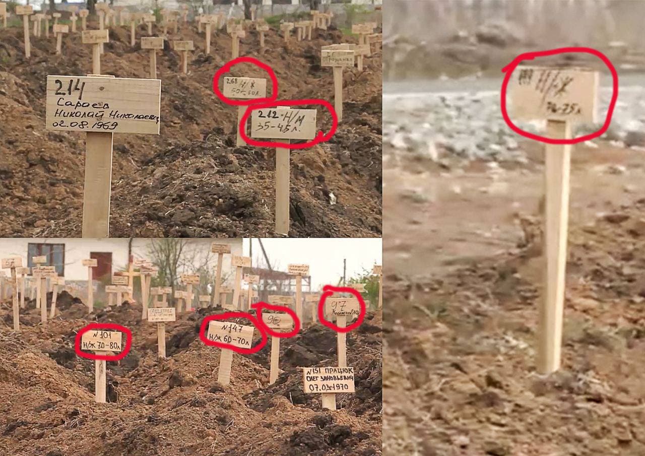 Величезну братську могилу в Маріуполі окупанти замаскували «табличками». Фото: 