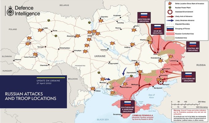 Бойові дії в Україні 27 квітня, дані - Міноборони Великої Британії