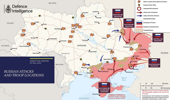 Бойові дії в Україні станом на 2 травня, карта - Міноборони Великої Британії