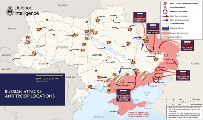 Бойові дії в Укрпаїні 10 травня, карта - Міноборони Великої Британії