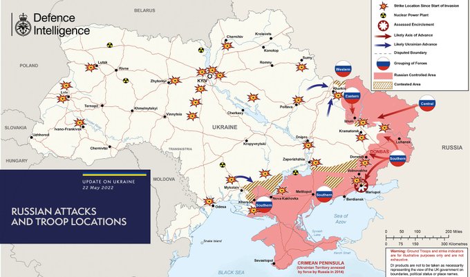 Бойові дії в Україні 22 травня, карта - розвідка Великої Британії