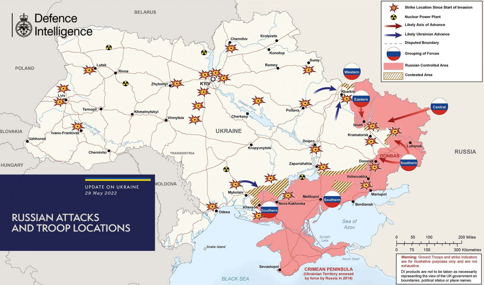 Карта бойових дій в Україні, дані: Міноборони Великої Британії