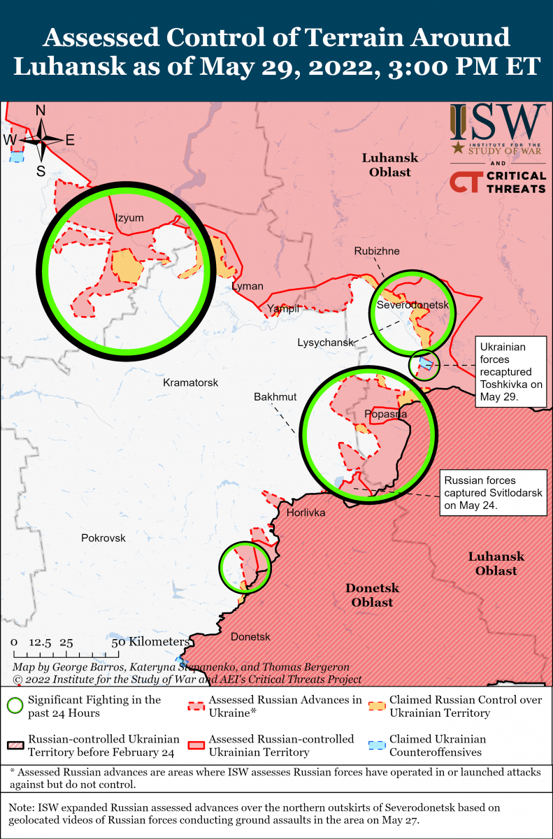Карта бойових дій на Луганському напрямку, дані Інститут вивчення війни