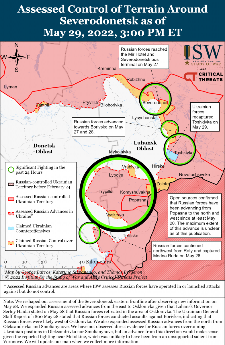 Карта бойових дій на Сєвєродонецькому напрямку, дані - Інститут вивчення війни