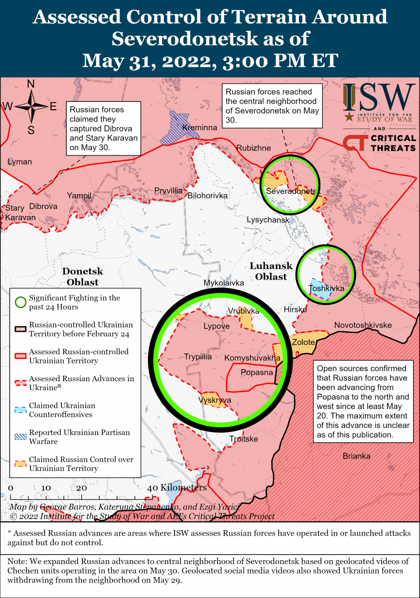 Бойові дії біля Сєвєродонецька, карта - ISW