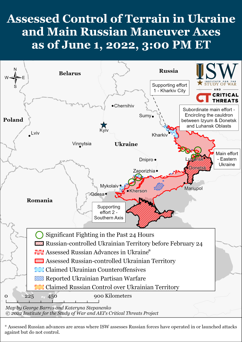Бойові дії в Україні 2 червня, карта - ISW