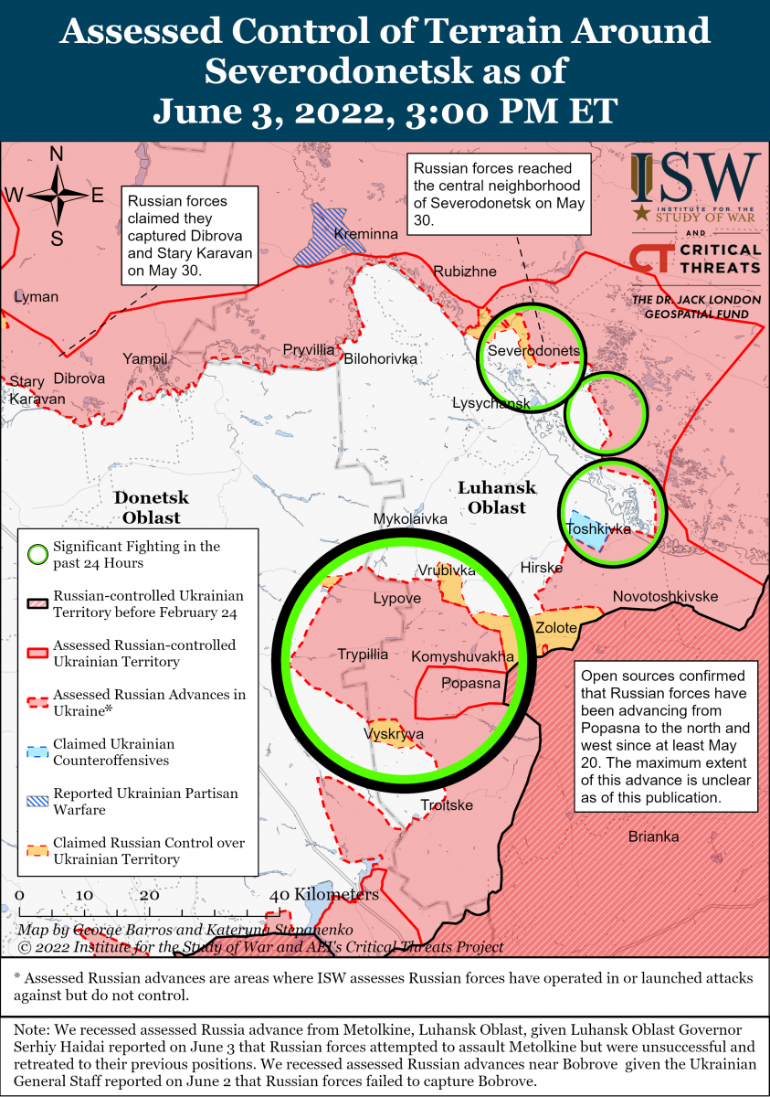 Карта бойових дій біля Сєвєродонецька, дані - ISW