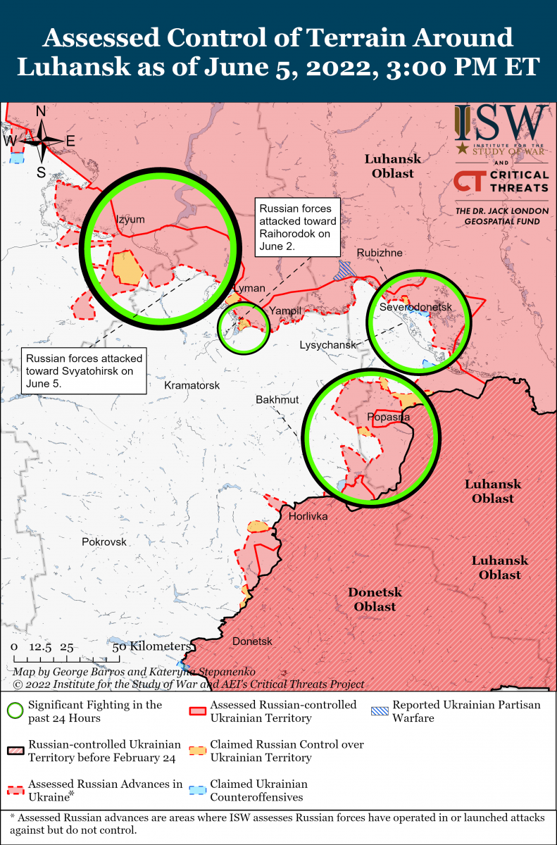 Бої на Луганщині станом на 5 червня, карта - ISW