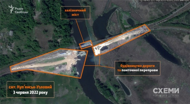 Супутник зафіксував будівництво росіянами понтону через Оскіл на Харківщині