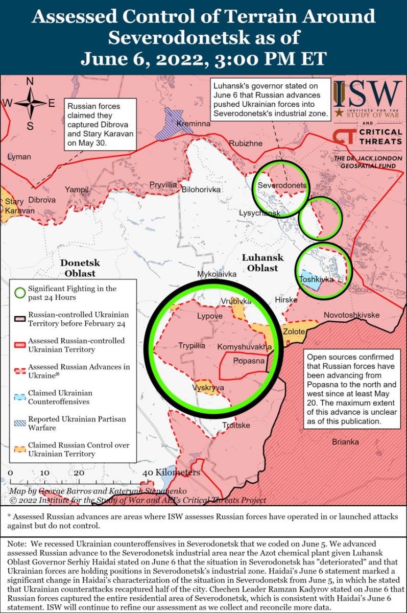 Контроль над Сєверодонецьком переходить із рук у руки, карта - ISW