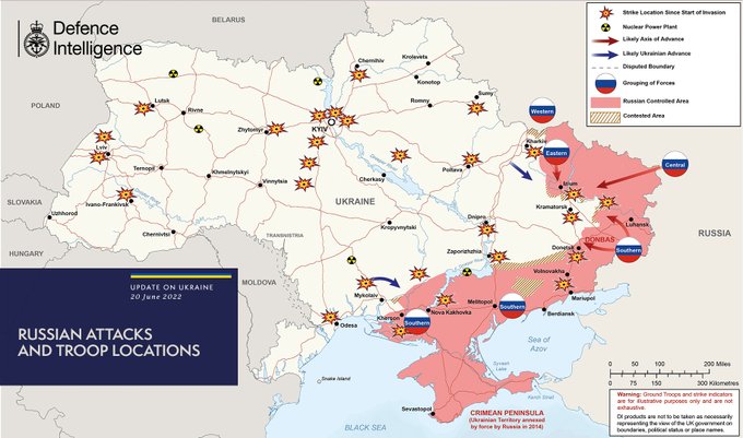 Карта бойових дій в Україні станом на 20 червня, дані - Британська розвідка