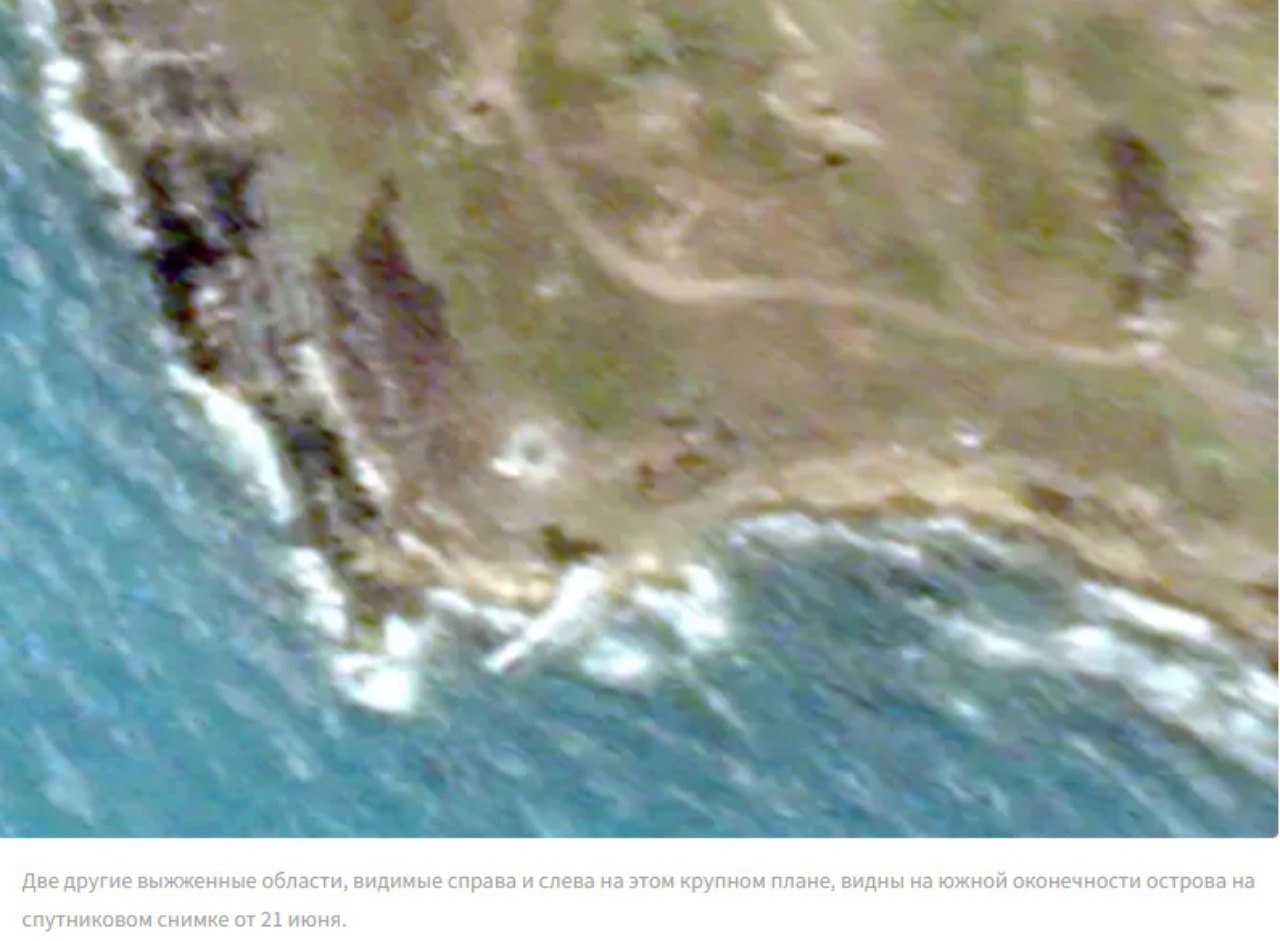 Військові опублікували втрати росіян на острові Зміїний після удару по ньому, фото - Planet Labs