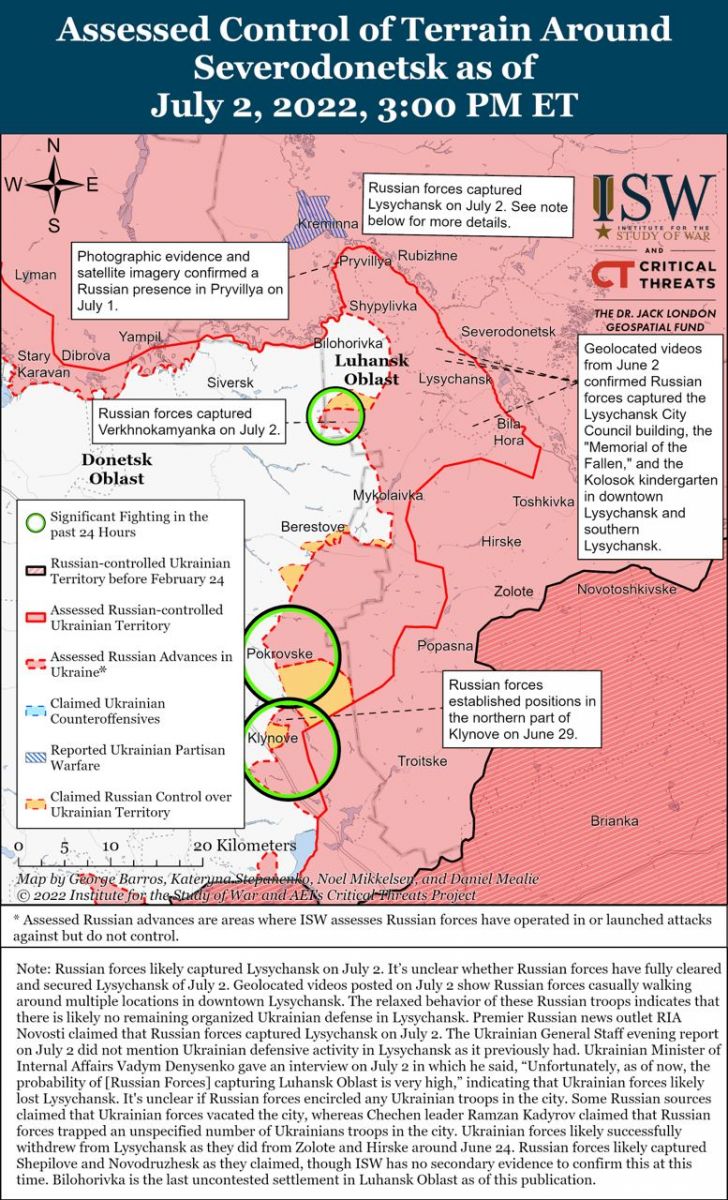 Ситуація поблизу Лисичанська та Сєвєродонецька, карта - ISW