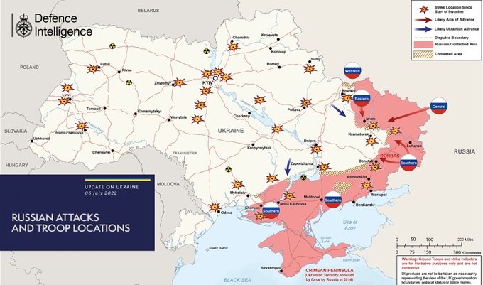 Бойові дії в Україні 6 липня, карта - Міноборони Великої Британії