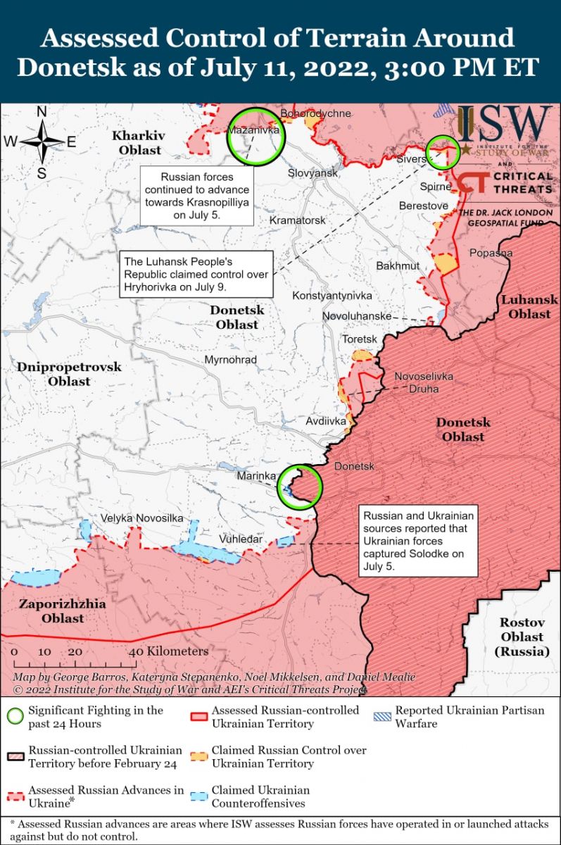 Карта російського вторгнення в Україну станом на 12 липня, дані - ISW