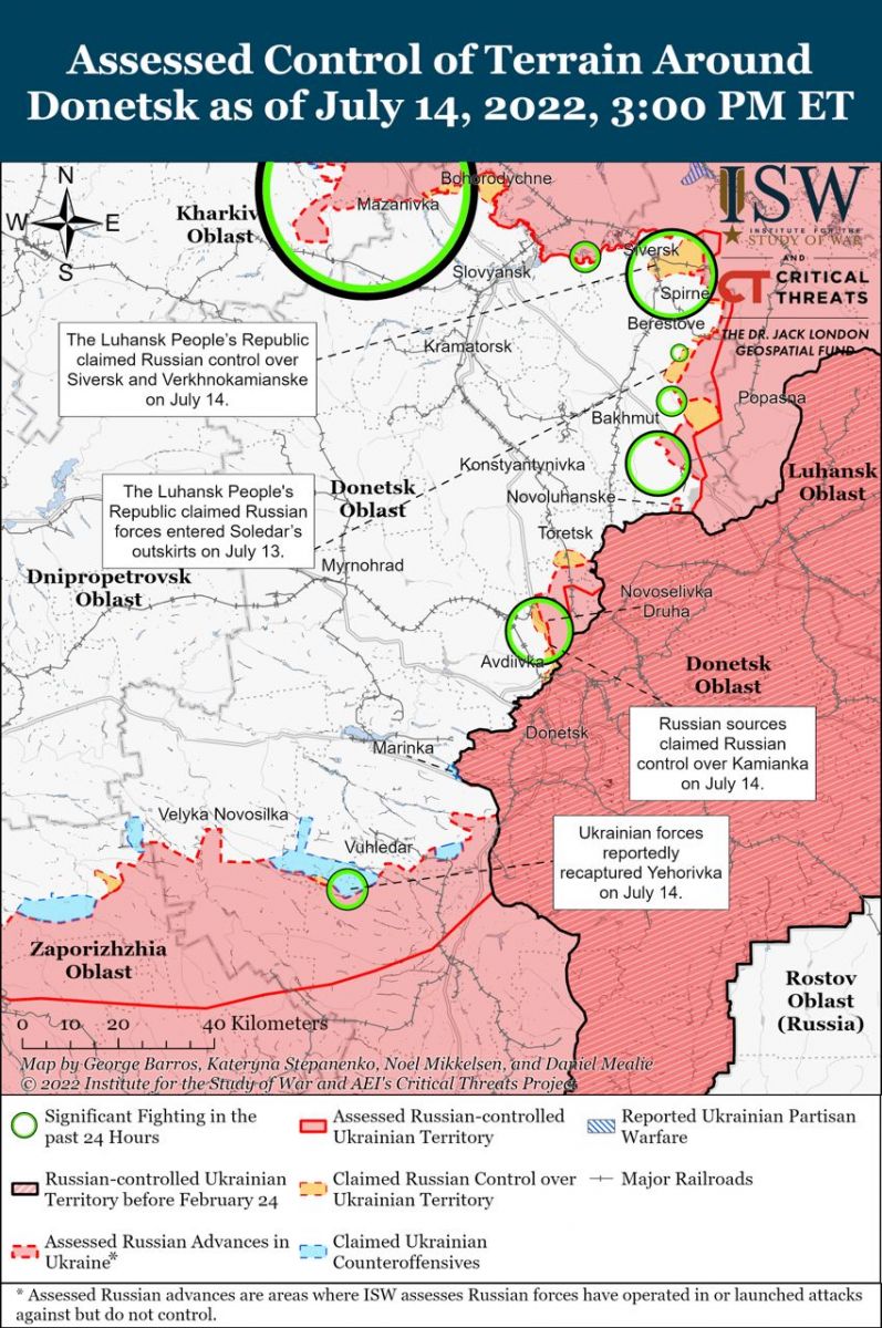 Карта бойових дій в Україні, дані - ISW