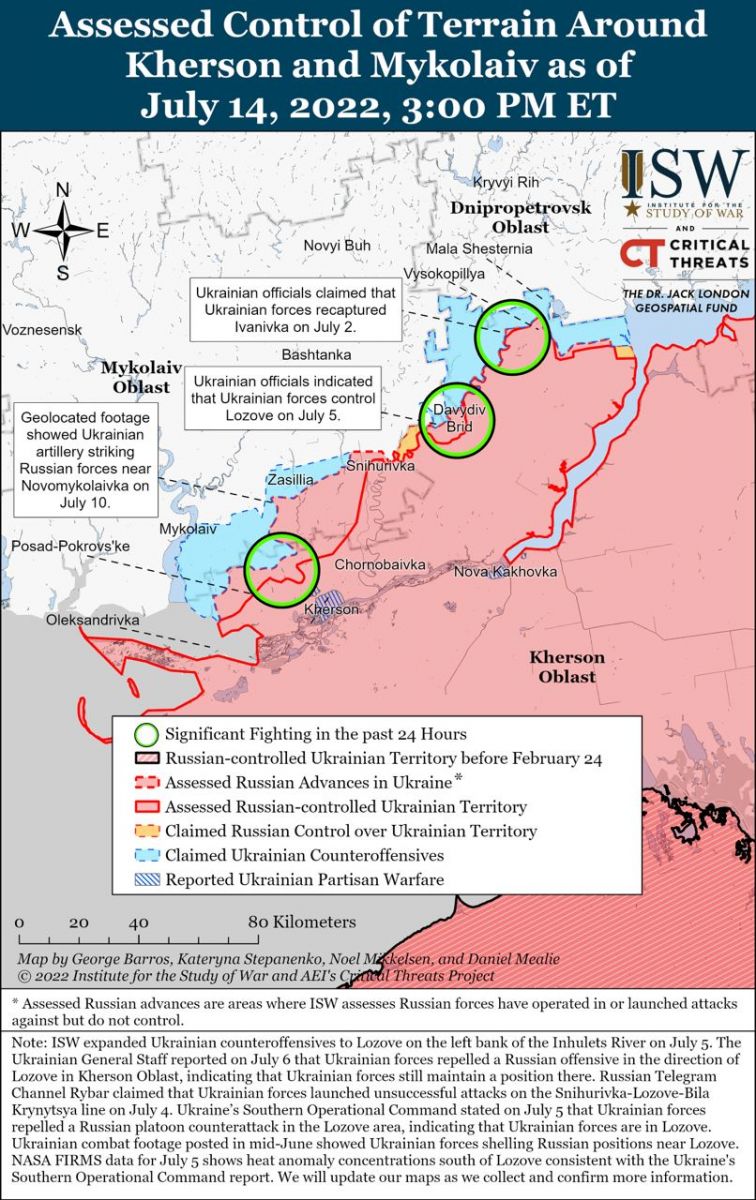 Карта бойових дій в Україні, дані - ISW