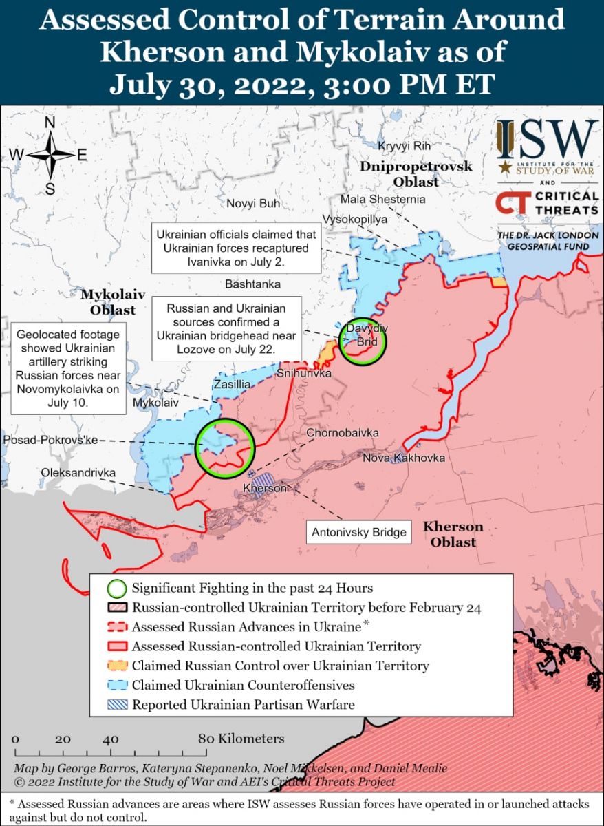 Бойові дії на півдні України 31 липня, карта - ISW