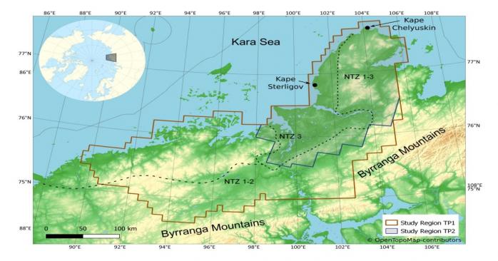 Проанализированная учеными территория, карта: Аляскинский университет в Фербенксе