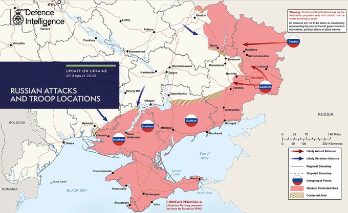 Бойові дії в Україні 26 серпня, карта - Міноборони Великої Британії