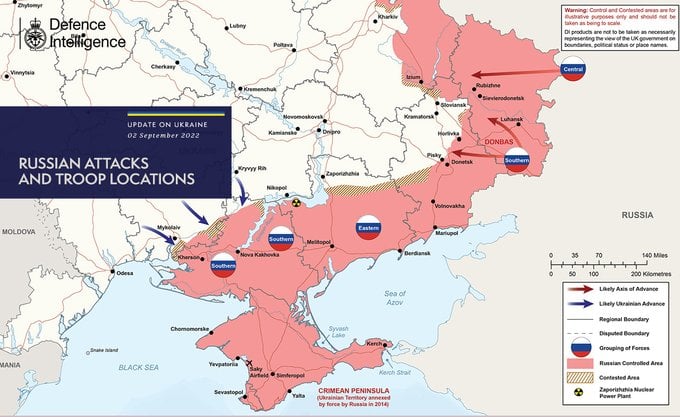 Бойові дії в Україні станом на 2 серпня, карта - Міноборони Великої Британії