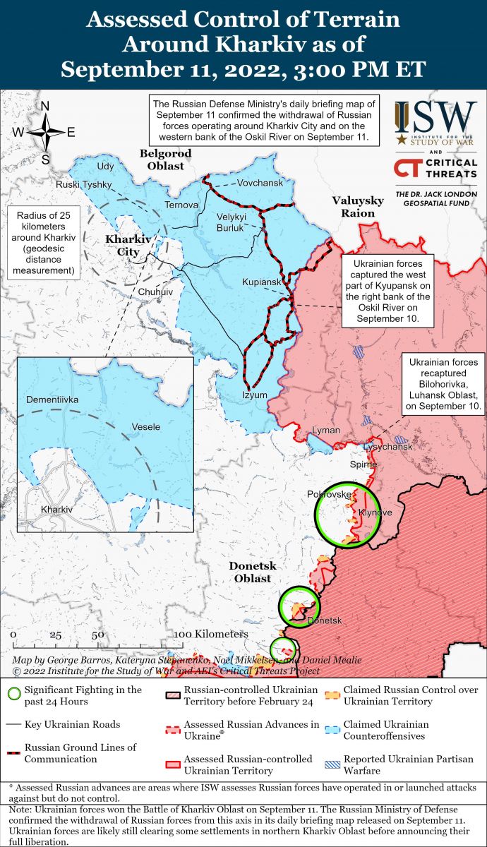 ЗСУ відвоювали майже всю Харківщину. Карта: ISW