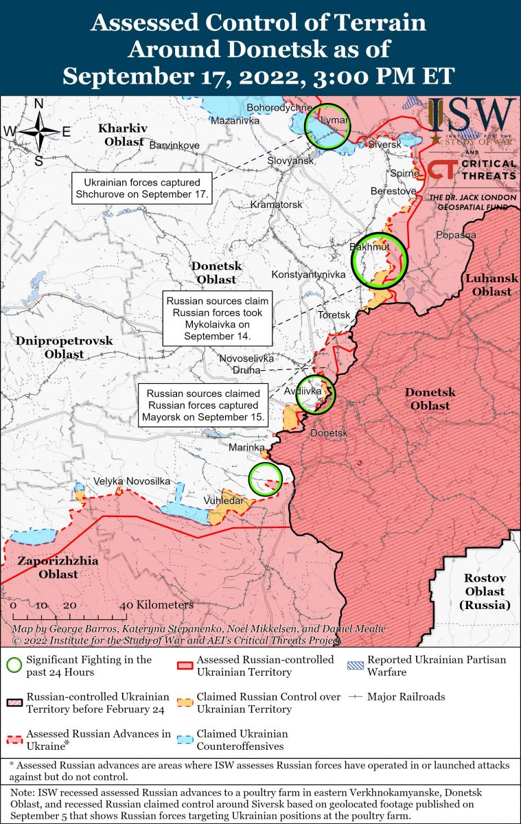 ЗСУ можуть оточити російські підрозділи навколо Лиману. Карта: ISW